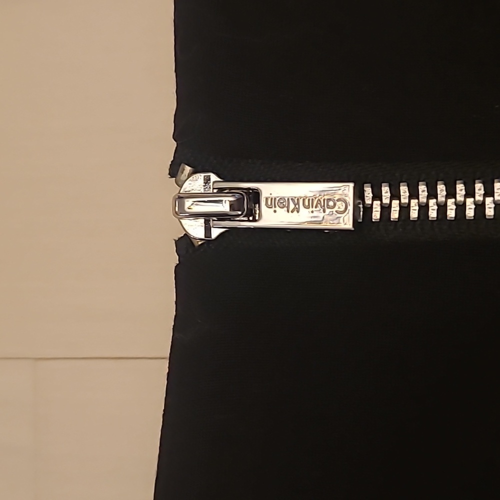 NWOT Calvin Klein Black Silver Studded Short Sleeved Fully Zip Back Midi Dress - Picture 8 of 15